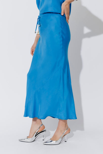 Cobalt Cupro Bias Skirt