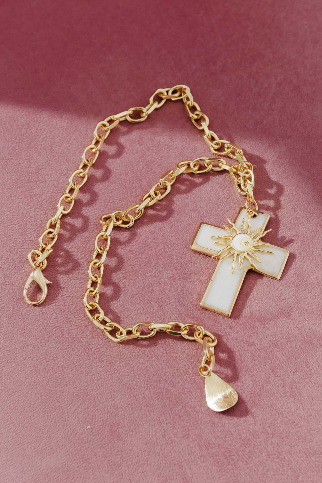 Gold Pearl Cross Necklace