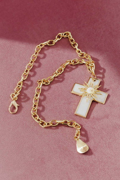 Gold Pearl Cross Necklace