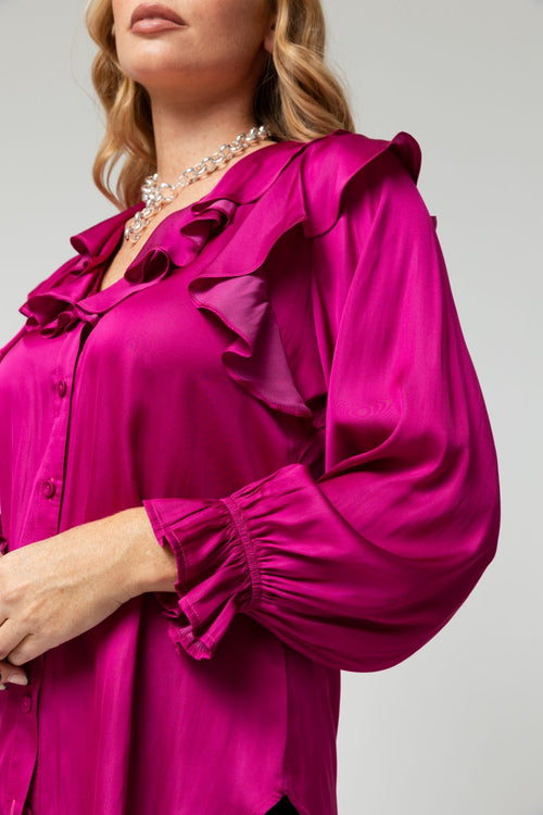 Crimson Silky Ruffle Blouse - Sale