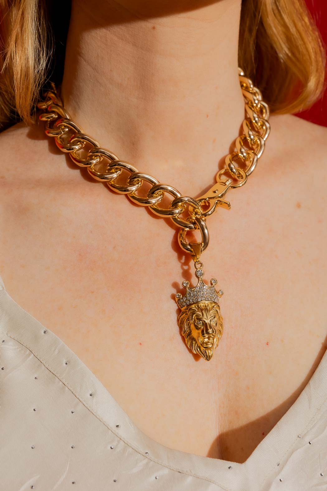 Gold Lion Necklace Gold O/S