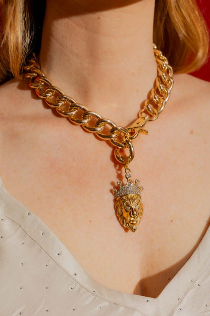 Gold Lion Necklace Gold O/S