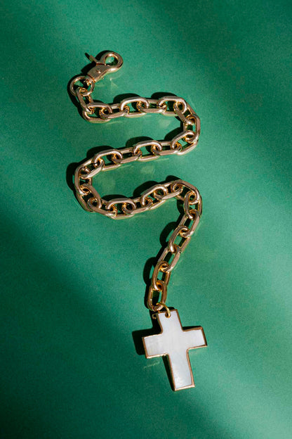 Gold Chain With Shell Cross Necklace S