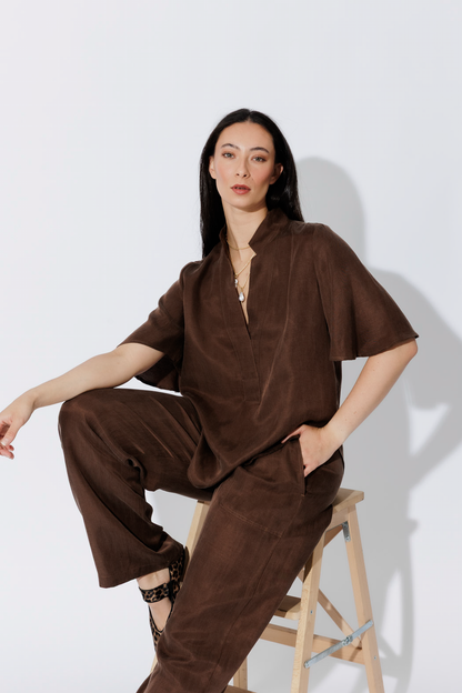 Coffee Tencel/Linen Blogger Shirt