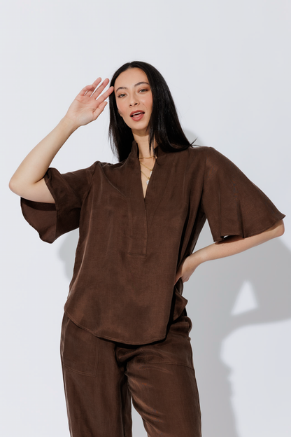 Coffee Tencel/Linen Blogger Shirt