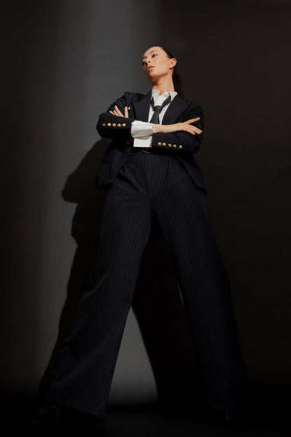 Black Stripe Sisca Midi Blazer Black Stripe